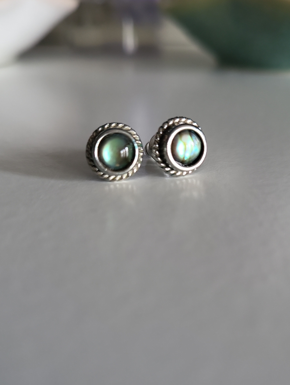 Abalone Shell Silver Stud Earrings